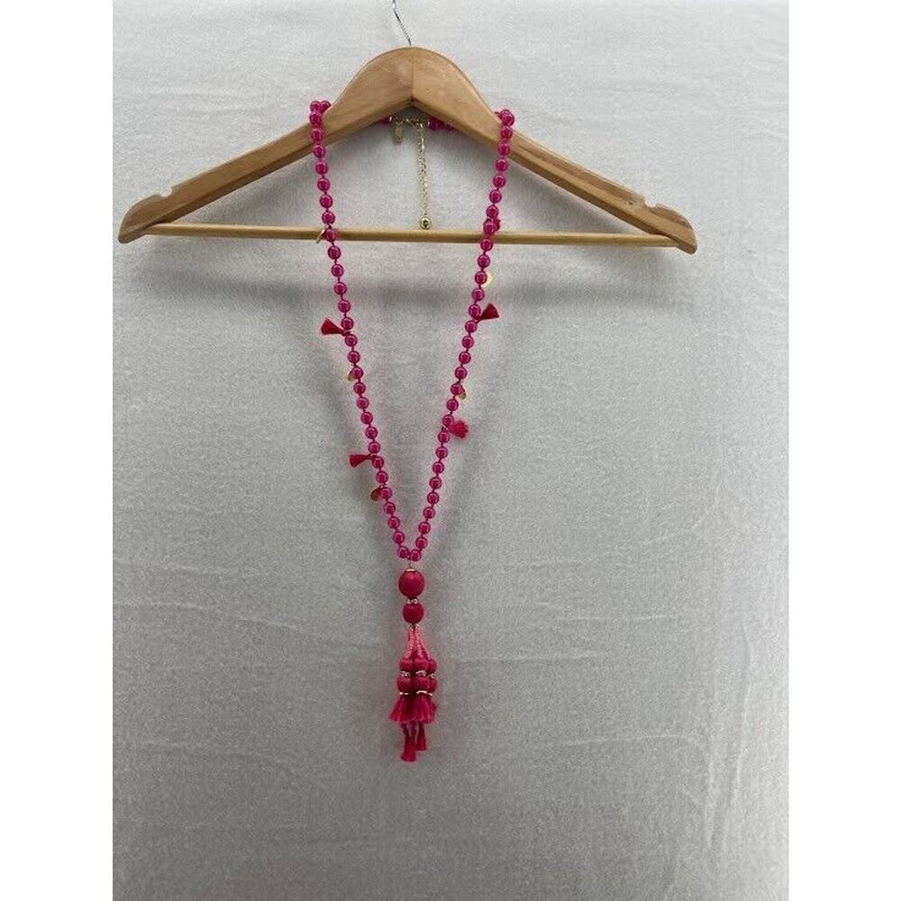 Vineyard Vines Beaded and Tassled Necklace Hot Pink 34"‎